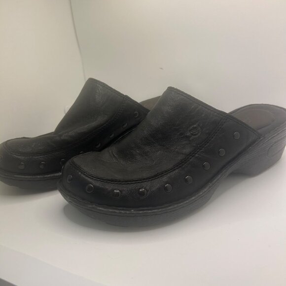 Born Black Leather Studded Slip-On Clogs 9 Comfortable Durable y2k chunky block - Picture 3 of 10